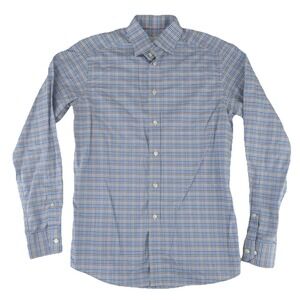 Eton Contemporary Button Up Dress Shirt Mens 38/15 Blue Brown Plaid